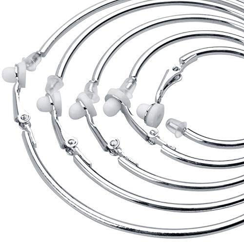 5 Pairs Silver Clip on Earrings Hoop Non Piercing Women Clip Earrings for Women, 5 Sizes4