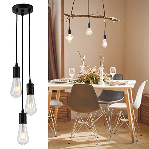 iDEGU 3 Lampes Suspension Rétro Industrielle Luminaire DIY Lustre 150CM Réglable E27 Plafonnier Design Araignée Lampes de Plafond pour Salon Chambre Restaurant Café (Noir)