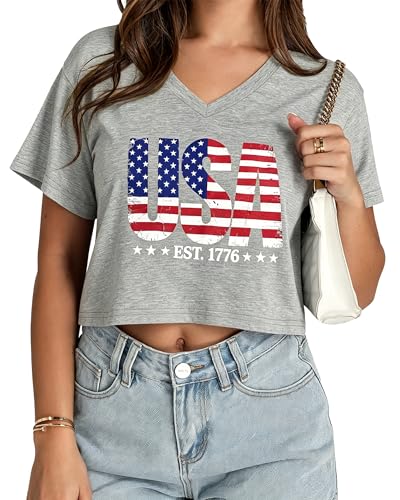 Image of Womens Crop Tops Short Sleeve V Neck Summer Cropped T Shirts Baisc Tees