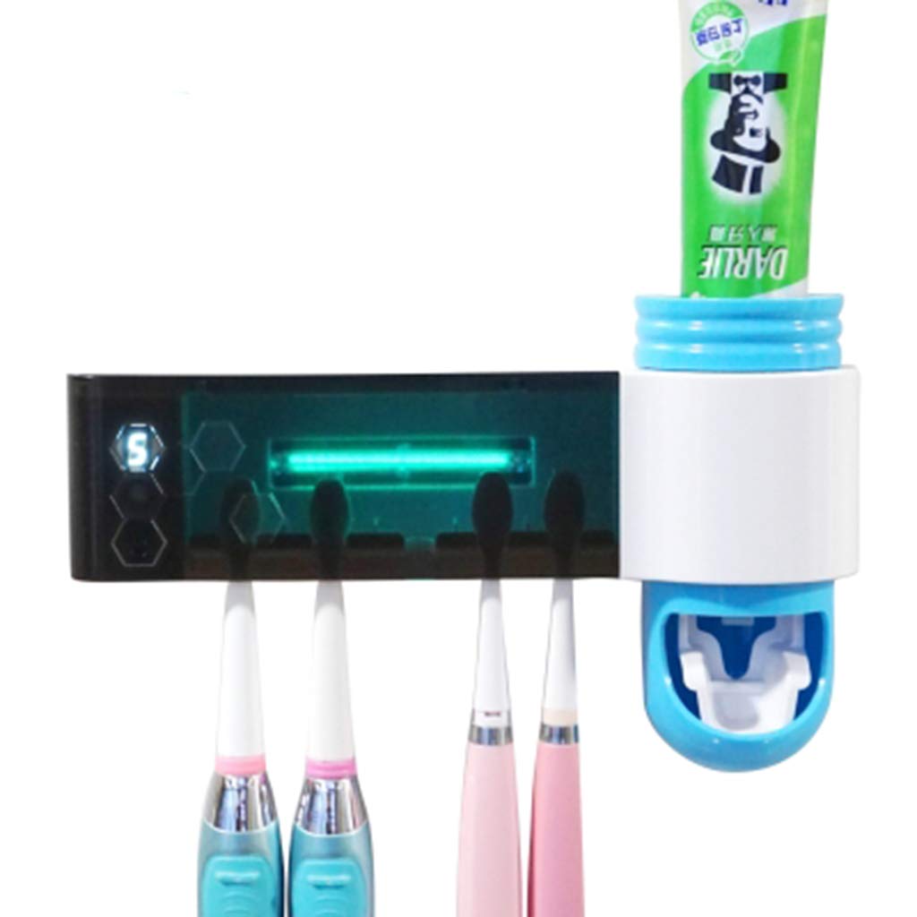 DWW Sterilizzatore Titolare spazzolino, sterilizzatore UV Solare elettronico portaspazzolino Impostato sulla Parete per installare Dispenser dentifricio spazzolino Testa Memoria (Colore : Blue+UV)