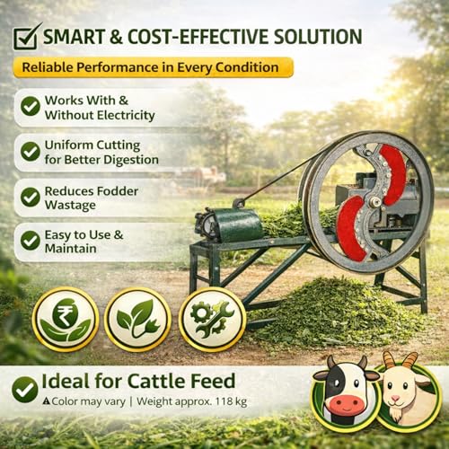 Image of KBS 2-in-1 Chaff Cutter Cultivator with 2 HP Motor Operated Kutti Machine 2 Blade Kabar Kutti Machine & Chara Cutter Fodder for Dairy Farming (Motor Operator Chaff Cutter)