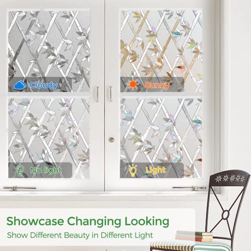 Bofeifs Window Privacy Film Etched Bamboo Rainbow Window Clings 3D Non-Adhesive Stained Glass Window Film For Living Room Kitchen Lobby Porch Gaming Room 17.7 X 78.7 Inches #TOP5