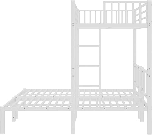 Miniatura 239 de Litera en forma de L individual sobre cama matrimonial adjunta, litera triple de metal con escritorio y tobogán integrados, marco de literas de
