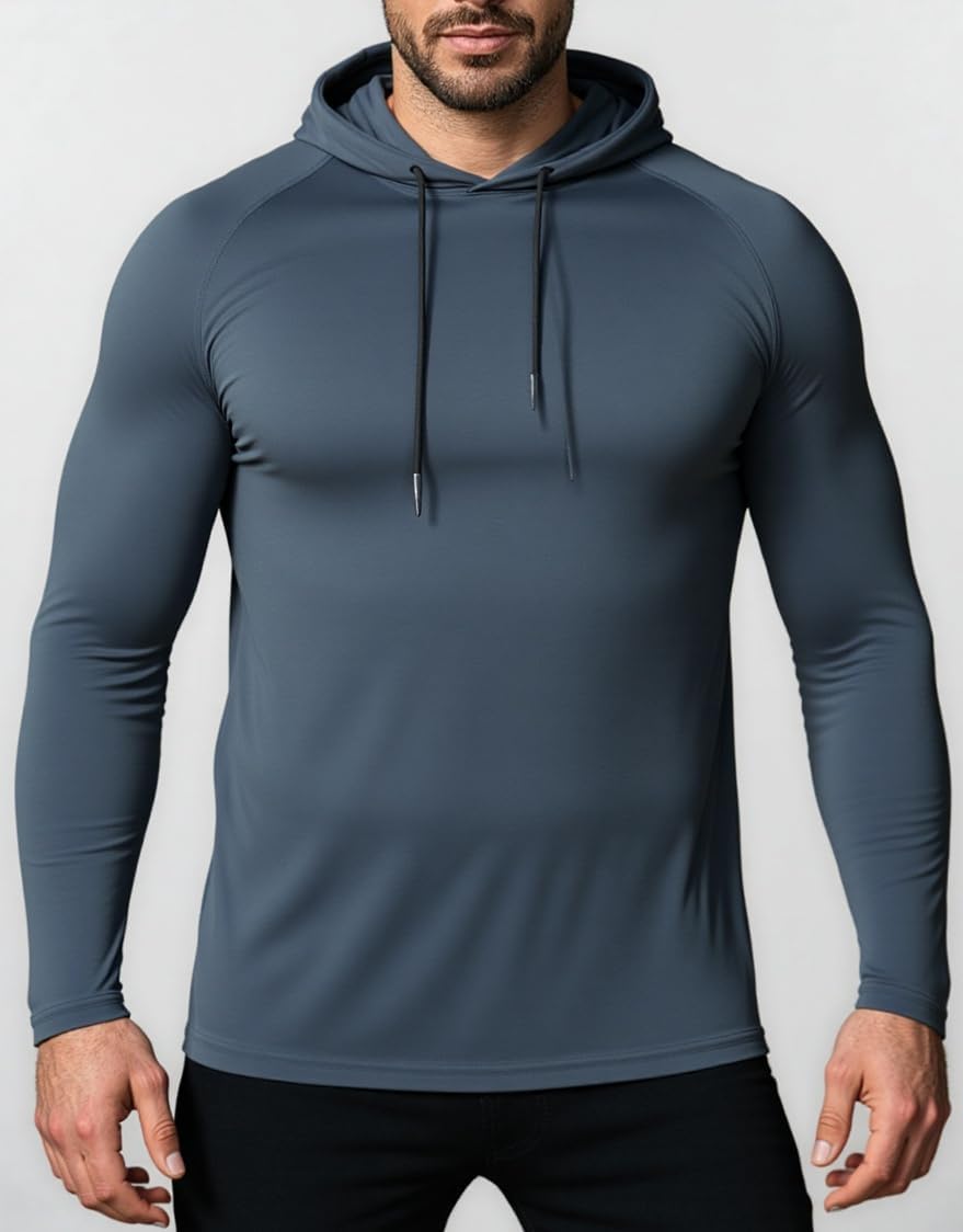 Men Quick Dry Hoodies Shirt Long Sleeve Workout Athletic Gym Pullover Hooded Shirts - Image 9