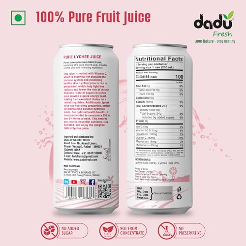 Image of Dadu Juice Combo Pack | Natural, Not from Concentrate, No Added Sugar, No Artificial Flavors or Preservatives | Passion Fruit, Mixed Fruit, Lychee, Soursop | 4 Cans x 250ml