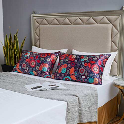 Image of MR&HM Satin Pillowcase for Hair and Skin, Silk Satin Pillowcase 2 Pack, King Size Pillow Cases Set of 2, Silky Pillow Cover with Envelope Closure (20x40, Boho Floral)