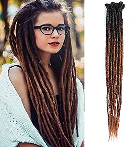 24inch Extensiones de Rastas Ombre, 10 Hebras de Rastas Sintéticas, Pelo Trenzado de Ganchillo Hecho A Mano para Mujeres/Hombres, Jamaica Reggae Locs(Ombre Negro y Marrón Oscuro)