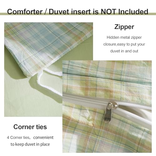 Image of EAVD Gingham Duvet Cover Full Multicolor Soft Washed Cotton Reversible Grid Plaid Duvet Cover Set with 2 Pillowcases Modern Farmhouse Gingham Bedding Set with Zipper Closure