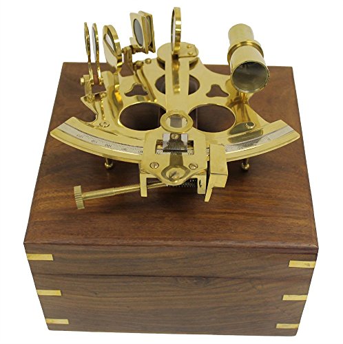 THORINSTRUMENTS (con dispositivo)   Sextante de astrolabio de latón de 6 pulgadas con caja de madera decorativa: náutico