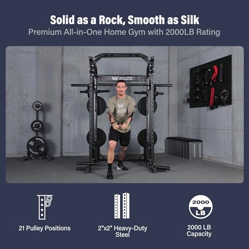 Major Fitness Drone2 Advanced Training Smith Machines– All-in-One Home Gym Squat Rack with Aluminum Pulley Set , Weight Bar, Dual LAT Pull-Down Systems & Cable Crossover Machine for Full-Body Workouts - Image 6