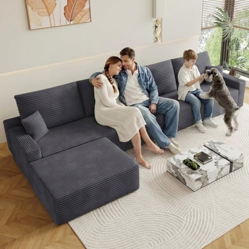 Image of Oversized Modular Sectional Sofa Couch,Large 5 Seater Corner Sofa Modern U Shaped Sectional Couch with Ottoman Cloud Couches for Living Room,Office,Spacious Space,Corduroy,No Assembly,Dark Grey
