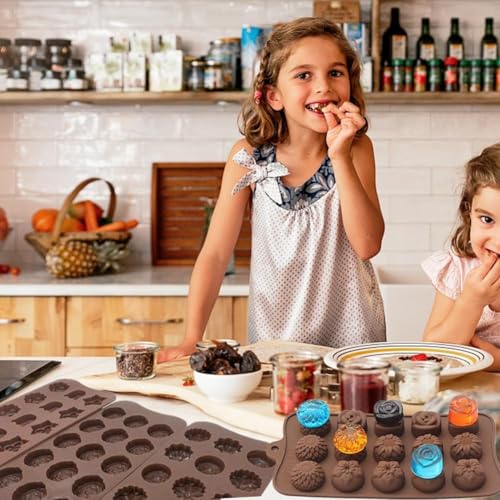 Image of Moldberry 4PCS Silicone Chocolate Flower Molds for Candy, Fat Bombs Snacks, Truffles, 11 Floral Shapes 60 Cavities Candle Soap Wax Melts Mold (Rose, Sunflower, Tulip, Coreopsis)