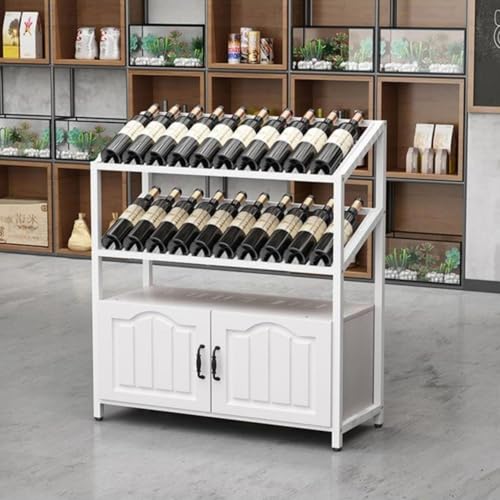 Floor Metal Wine Racks, Stepped Wine Racks with Large Storage, Freestanding Wine Bottle Holder for Kitchen Dining Room Cellar Home(White,120 * 35 * 110cm)