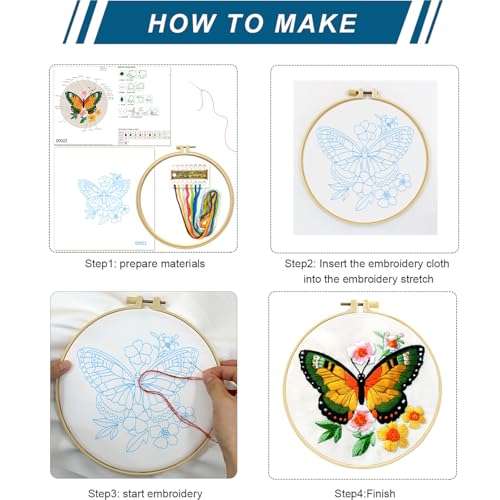 Image of Zhenqing Butterfly Embroidery Kit 11.4x11.4 Inch - Complete Embroidery Set with Fabric, Threads, Needles & Hoop - Beginner-Friendly DIY Craft Kit for Adults (C0040)
