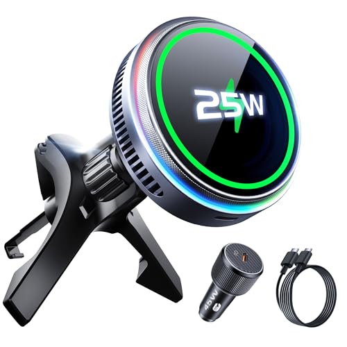 Image of Qi2.2 25W Wireless Car Charger Magnetic Phone Holder Mount for Magsafe with Cooler for Air Vent, Wireless Fast Charger 25W for iPhone 16-17 Series with iOS 26,15W for iPhone 12-15 (Grey)