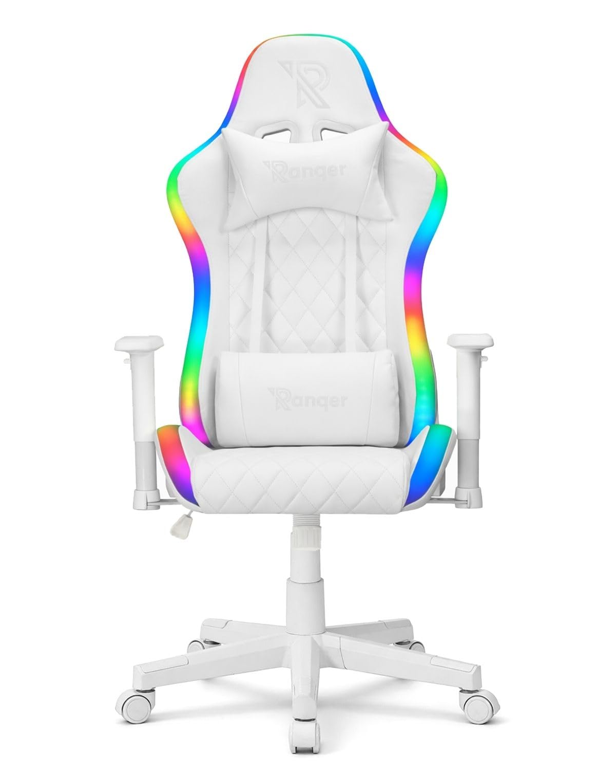 Halo Chaise Gaming RGB avec Éclairage LED, Dossier Inclinable 180°, Accoudoirs 2D, Coussins Amovibles, Base Nylon Robuste Et Confort Ergonomique pour Longues Sessions, Blanc