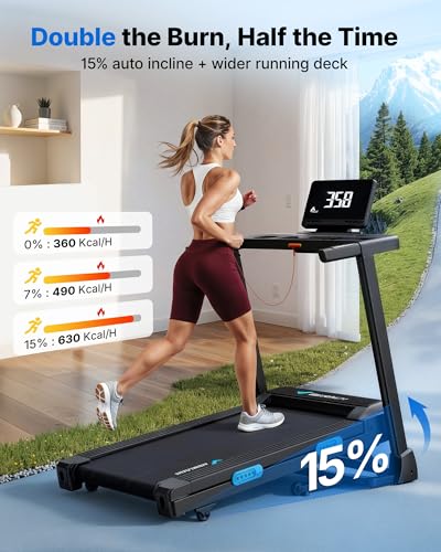 Image of MERACH T12 Foldable Treadmill for Home, 300 LBS Capacity, Wide Running Belt | 15% Auto Incline Treadmill with LED Display, Smart App, 2.5HP Brushless Motor, 0.5-7.5MPH, Compact Design