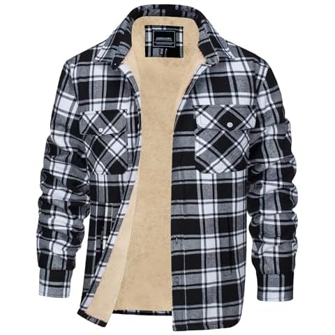 EKLENTSON Men's Flannel Jackets Fleece Lined Plaid Jacket Button Down Coats Cotton Winter Jacket with Pockets Black S Cover