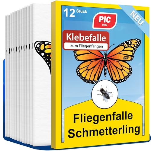 PIC Fliegenfalle Innenbereich 12x Fliegenfänger für Fenster Effektive Fliegenfalle mit Schmetterlingsdesign