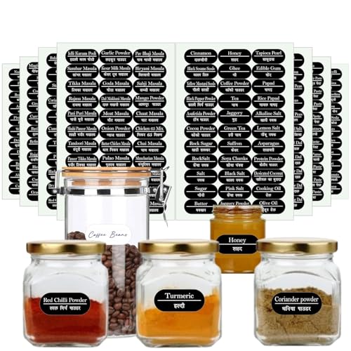 Image of Trifirt Kitchen Jar Labels, 264 Waterproof Spice Stickers, Hindi & English Pre-Printed Labels for Masala Containers, Glass Jars, Bottles, Pantry Storage & Organizer (8 Sheets)