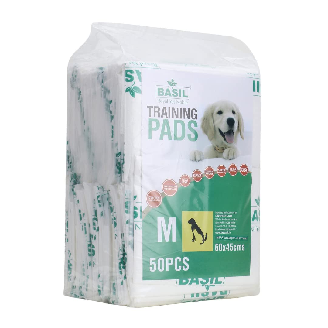 Basil Dogs Training Pads | Ultra-Absorbent & Leakproof Pet Pee Pads | Odor Control, Non-Slip Stick-On Tape | Soft & Comfortable for Indoor & Outdoor Puppy Training | 45 x 60cm | 50 pcs (B098R2RB3D) Amazon Price History, Amazon Price Tracker