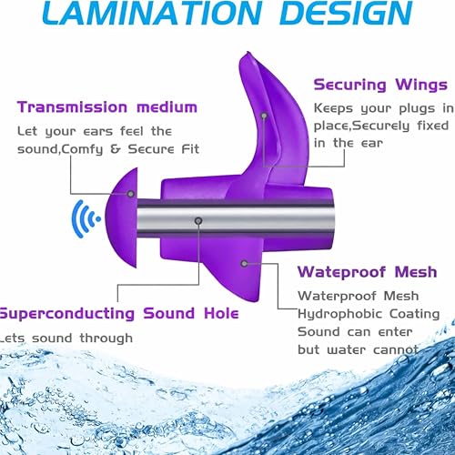 Image of James HealthPlus 1 Pair Silicone Earplugs Waterproof Soft Texture Portable Ear Plugs for Water Sports Swimming with Storage Box Purple