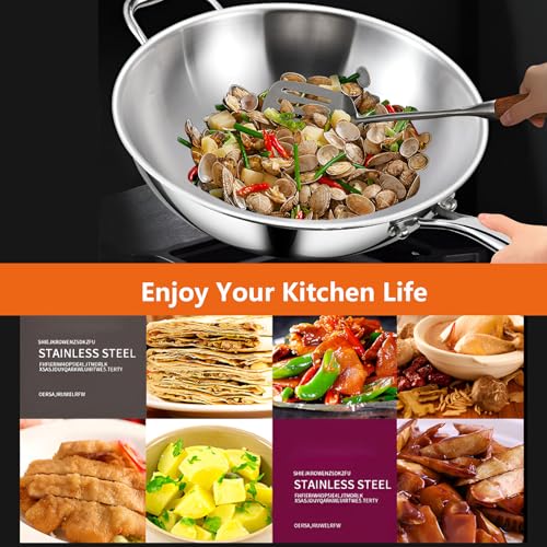 Wok de titanio puro sin recubrimiento con tapa, 34 cm miniatura 6