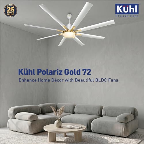 Image of KUHL Polariz Gold 72 1800mm Stylish 65% Power Saving BLDC Ceiling Fan With Remote|Down Light|Low Noise| IoT -Operate via Mobile & Alexa |Reverse Mode |Free Installation|Silver