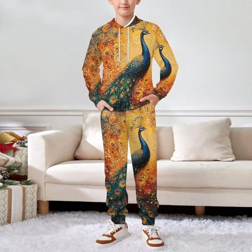 Boy's Girl's Hooded Tracksuit Pullover Sweatshirt Jogging Pants Sweatsuit, Peacock Galaxy Universe3