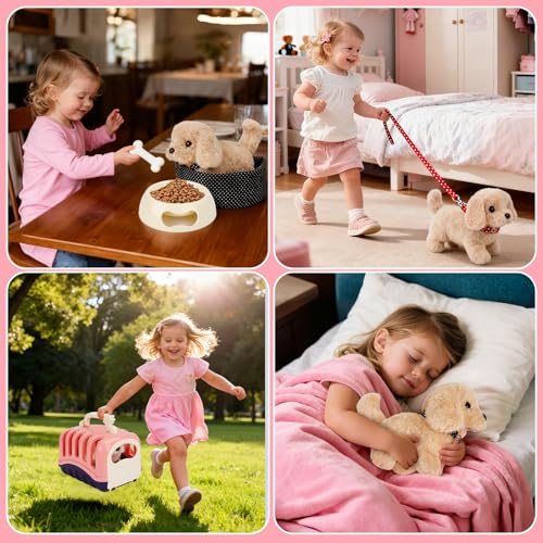 Hund Spielzeug Kinder,Interaktives Plüsch Hund mit Leine der Läuft und Bellt Schwanzwedeln Kuscheltier,Hund Elektrisch Haustier Rollenspiel Spielzeug Geburtstag Geschenke für Mädchen 3 4 5 6 Jahre