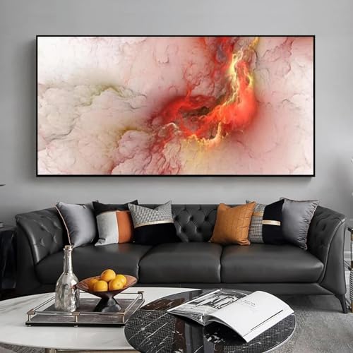 Peinture rouge abstrait d'art mural sur toile de qualité premium 70x145 cm encadrée