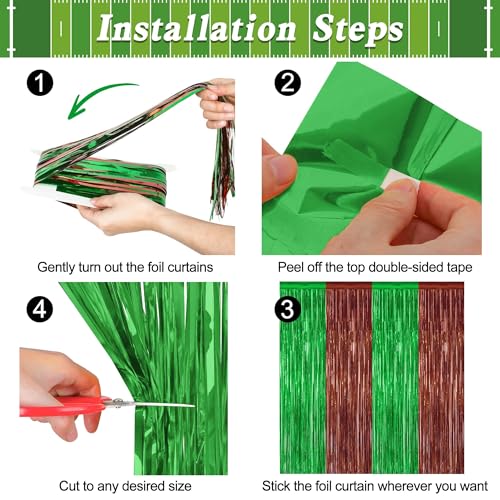2 Pack Football Party Decorations, 3.28 FT x 7.05 FT Tinsel Backdrop, Brown Green Foil Fringe Curtains Metallic Party Streamer, Football Party Supplies Game Day Decorations 2025 - Image 5