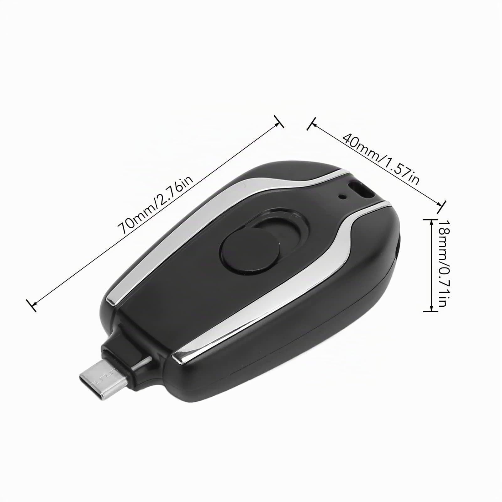 Porte-clés Chargeur Portable pour Andriod, 1500mAh Mini Power Pod d'urgence Petite Batterie de Banque d'alimentation, Chargeur de Téléphone Portable à Rapide Portable (Noir)