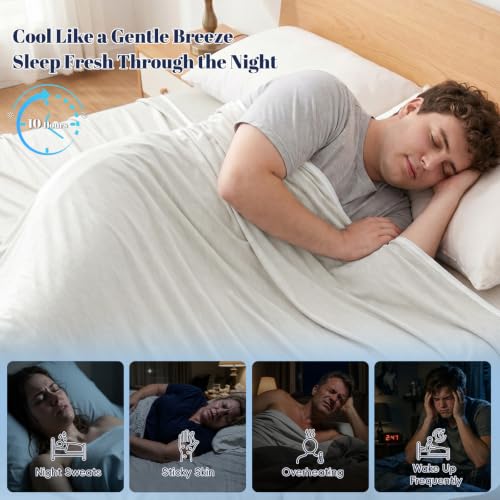 Image of PHF Cooling Blanket Queen Size 90 inchx90 inch, Double-Sided Cooling for Hot Sleepers (Q-Max 0.46+), Lightweight Breathable Summer Blanket for Night Sweats with Rayon Derived from Bamboo, Light Grey