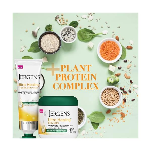Jergens Ultra Healing Body Balm for Dry Skin, for Extra Dry Skin Relief, 6 Ounces, Formulated with Vitamins C, E and B5 plus Plant Protein Complex