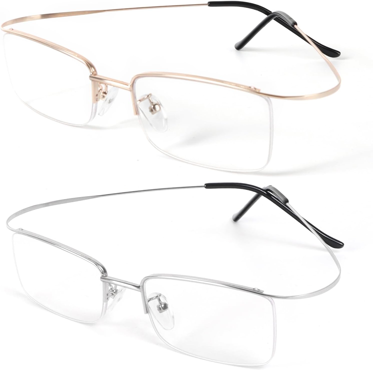 DXYXYO 2 Pack Metal Reading Glasses Blue Light Blocking, Men Women Ultra Light Half Frame Readers