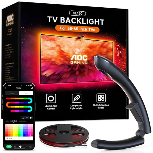 AOC TV LED Backlight, TV Lights That Change with TVs for 55-65 inch Screen, RGB Strip Lighting with Sensor, Syncs Behind The Monitor, Smart App Control, Movie Game Music & DIY Mode, 14.8FT