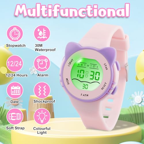 Image of Edillas Kids Watches Digital Girls Boys, 7 Colors Light Wrist Watch for Child Waterproof Sport Outdoor Multifunctional Wristwatches with Stopwatch /Alarm for Ages 4-15