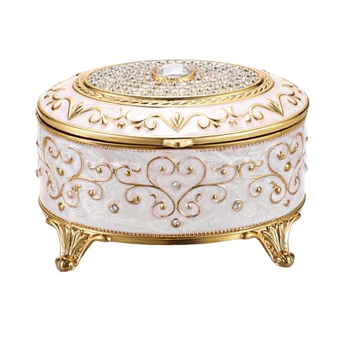 GUSHBIN Vintage Jewelry Box Small Trinket Box - Oval Enamel Treasure Chest Box Metal Jewelry Box Golden Rings Earrings Holder Hand Painted Jewelry Keepsake Box Gift for Birthday, Christmas
