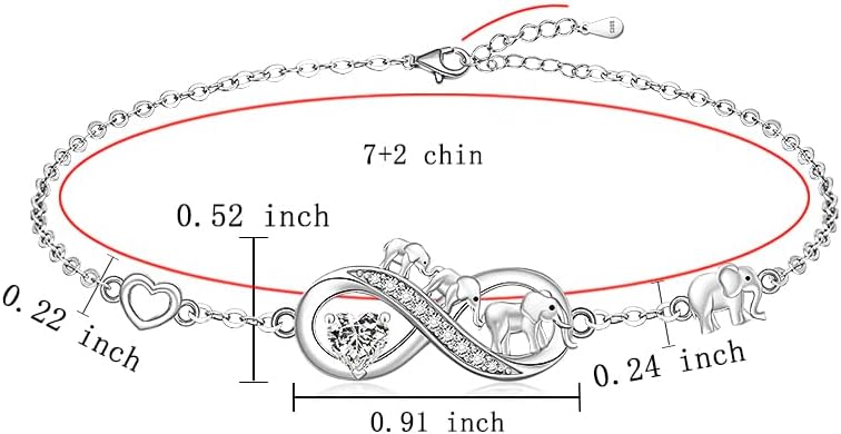 Fenthring Elephant Bracelet S925 Sterling Silver Heart Infinity Elephant Bracelets for Women Mom Adjustable Womens