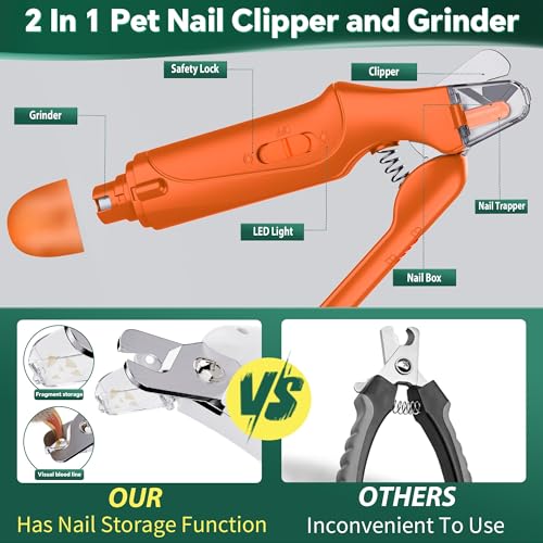 Image of 2 in 1 Dog Nail Clippers & Cat Nail Clippers Trimmers for Large Medium Small Dogs Cats Claw Trimmer Quick Sensor and Safety Guard USB Rechargeable Dogs Nail Trimmer with Catcher & 2 LED Lights