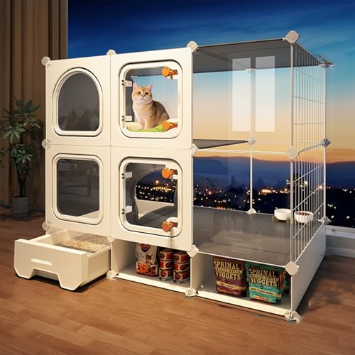 猫 ケージ トイレ付き 大型 広い 頑丈 通気性が良い 頑丈 室内用 キャットケージ おしゃれ 下部収納 室内用 多頭飼い 立体活用 【脱走防止】 【取付簡単】【 掃除しやすい 】【簡単に移動】快適なスペース ネコ 猫用 ペット用品 (106*45*87)