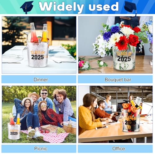 meekoo 10 Pcs Graduation Party Ice Bucket Plastic Wine Bucket 6l Clear Wine Cooler Bucket with 12 Graduation Season Stickers Large Champagne Beer Buckets for 2025 Celebration Grad Festivities - Thumbnail 6