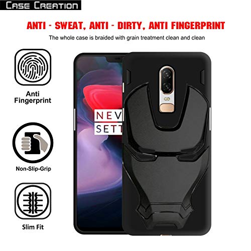 Image of COVERLY Official 3D Smooth Feel Avengers Logo Mask Soft Rugged Grip TPU Silicone Iron Man Engraved Cartoon Movie Engraved Silicone Rubber Matte Strong Back Cover for Oneplus 6 -Black