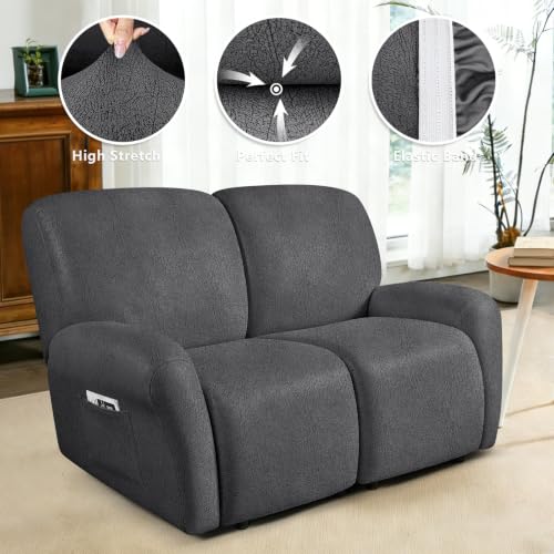Image of ANARACHON Leather Look Loveseat Recliner Covers Stay in Place 6-Piece Recliner Sofa Slipcover 2 Seater Reclining Couch Cover Furniture Protector Washable (Recliner Loveseat,256Dark Gray)