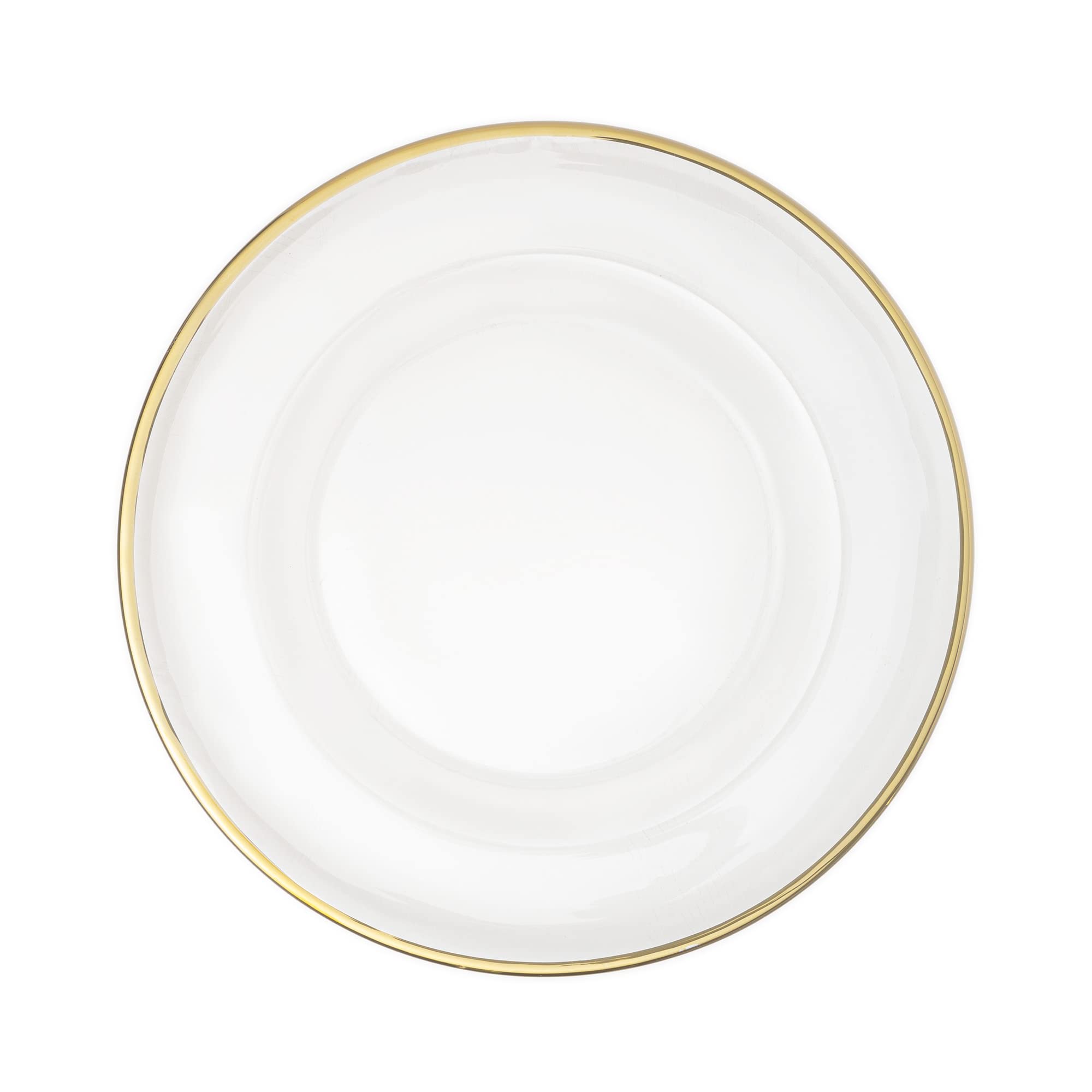 Simply Elegant Slim Metallic Rim Glass Charger Plate | Service Plate for Parties, Dinner, Weddings, Quinceaneras and Events | 13 inch Diameter | Gold