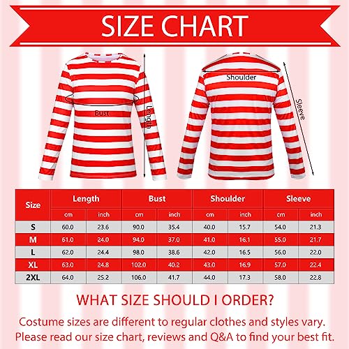 Maryparty Wally Costume Set Long Sleeve Red & White Stripe Top + Red & White Bobble Hat + Black Nerd Glasses Fancy Dress Costume Set for World Book Day (Women - Image 2