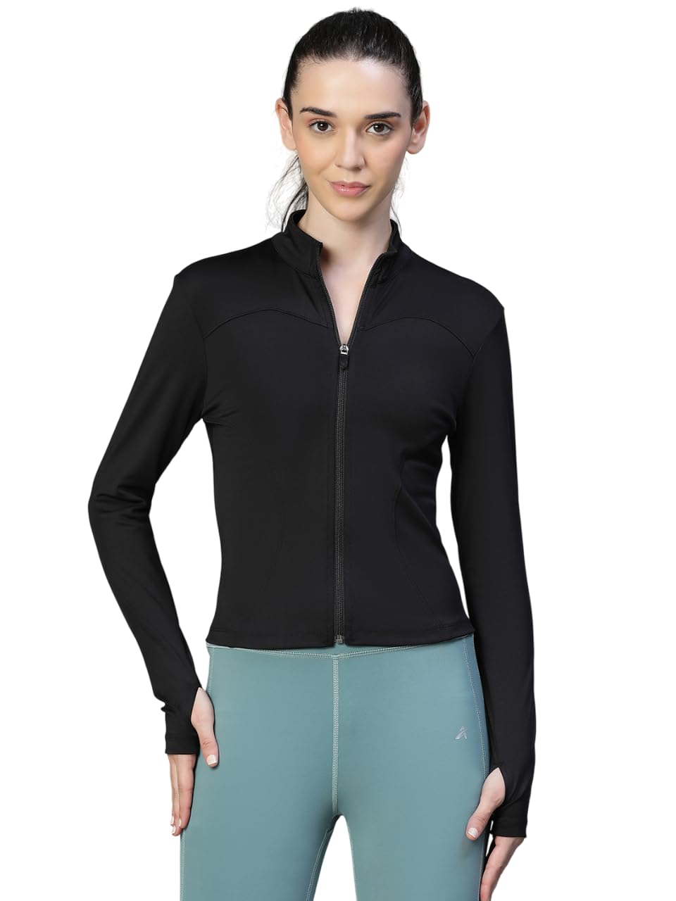 Womens Training Jacket with Thumbhole Sleeves & MockCollar |Full Zip, Quick-Dry, Stretchable, Lightweight Activewear for Gym, Yoga & Sports