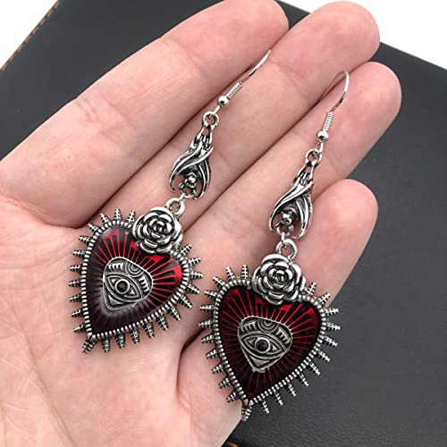 Gothic Dark Rose Flowers Dangle Drop Earrings Red Black Crystal Arrows Gems Pentagram Earrings Punk Rock Style Rose Flower Earrings Halloween Dark Bat Pentagram Rose Costumes Decorative Jewelry for Women2