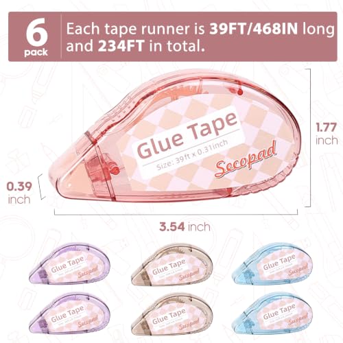 Image of Secopad Scrapbook Tape, 0.3IN x 39FT, 6 Pack, Light-Color Shell